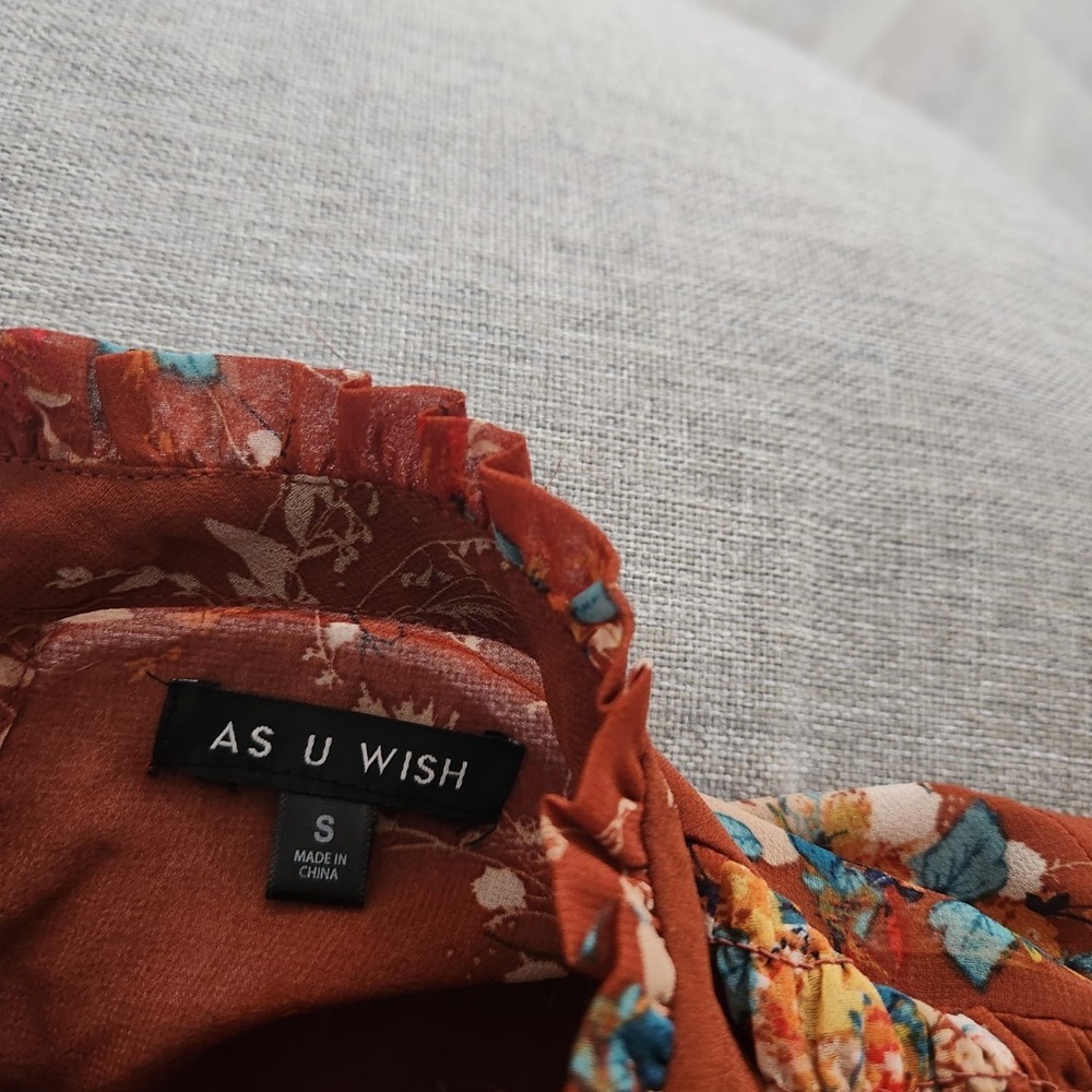 Floral Rust Long Sleeve Dress ( as u wish ) size small ) - Picture 3 of 3